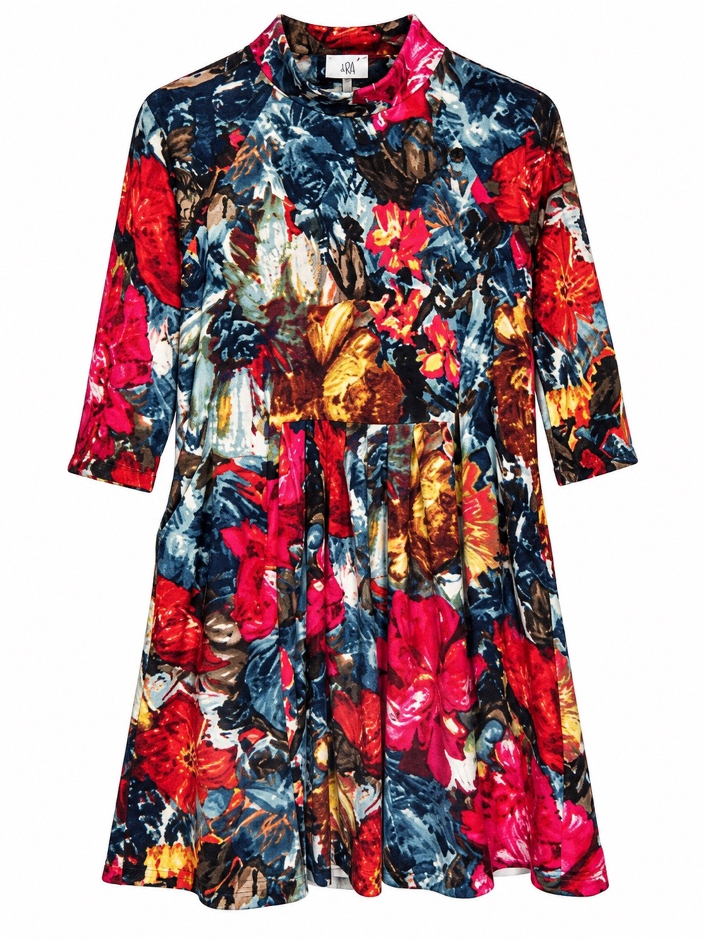 dRA Anthropologie Womens Small Floral Mini Dress Shift Pockets 3/4 Sleeve